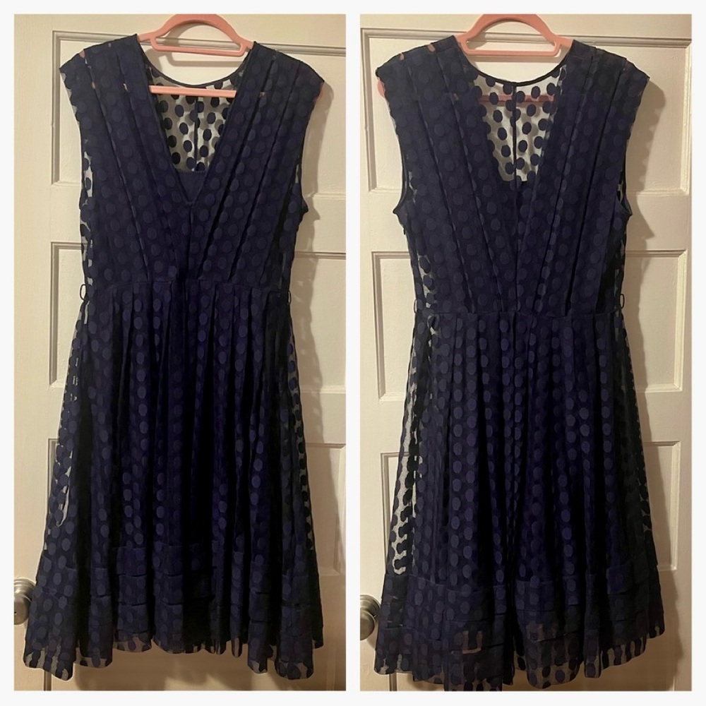 Anthropologie Plenty by Tracy Reese Navy Sheer Polka Dot Fit & Flare Dress 8